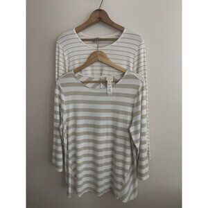 Lot Of 2 Chicos essential layer Tops Long Sleeve Large ivory/gold Shimmer